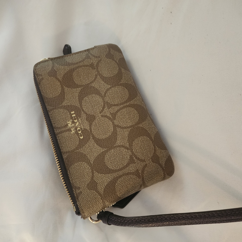 Coach Tan and Brown Signature Wristlet